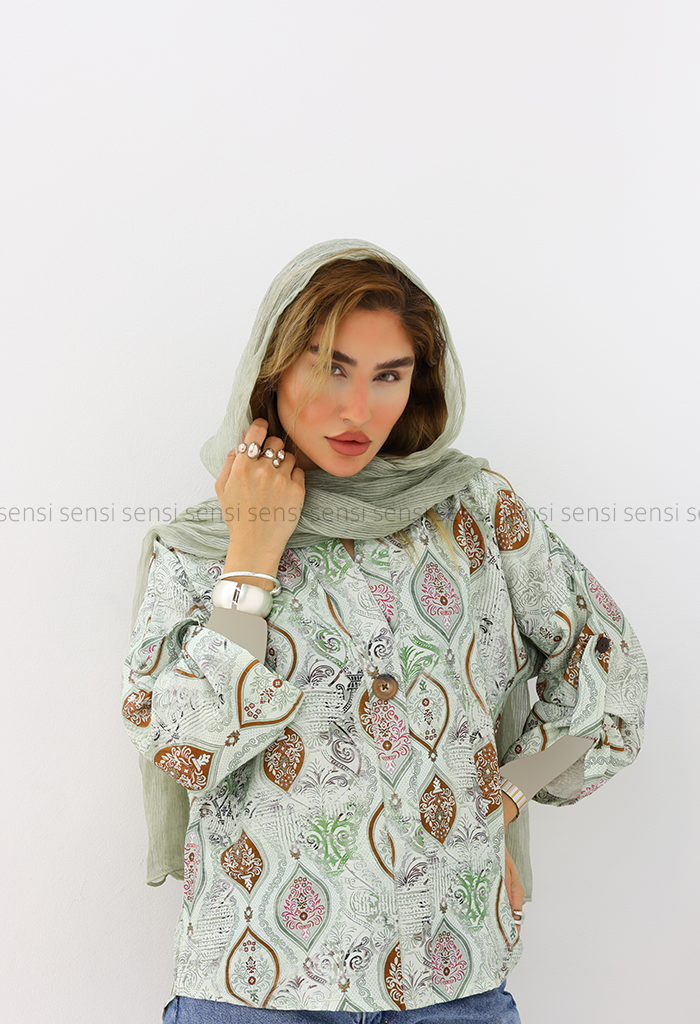 شومیز زنانه جلوبسته طرح دار کد1006121